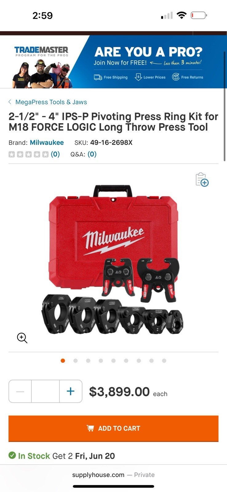 Milwaukee 2922-22 M18 FORCE LOGIC Copper Press Tool Kit With IPS ring Kit
