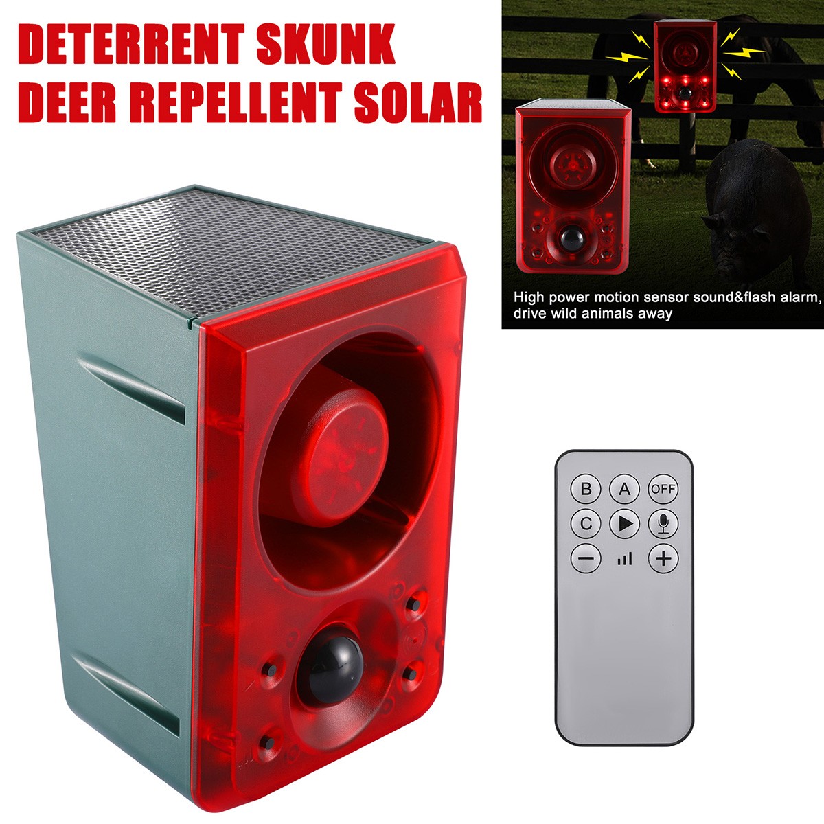 Solar Outdoor Motion Sensor Alarm-Dog Barking&Gunshot Sound,Support Recording