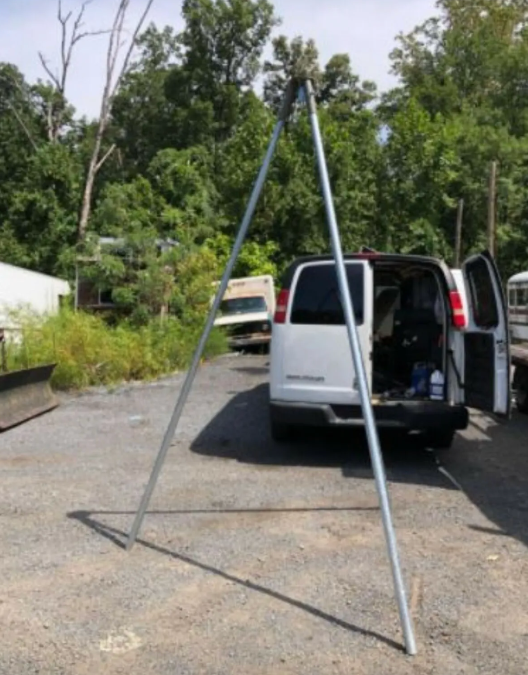 Tripod Header w Pulley Deer Feeder Stump Puller Camping Hunting Hanging Fire Pit