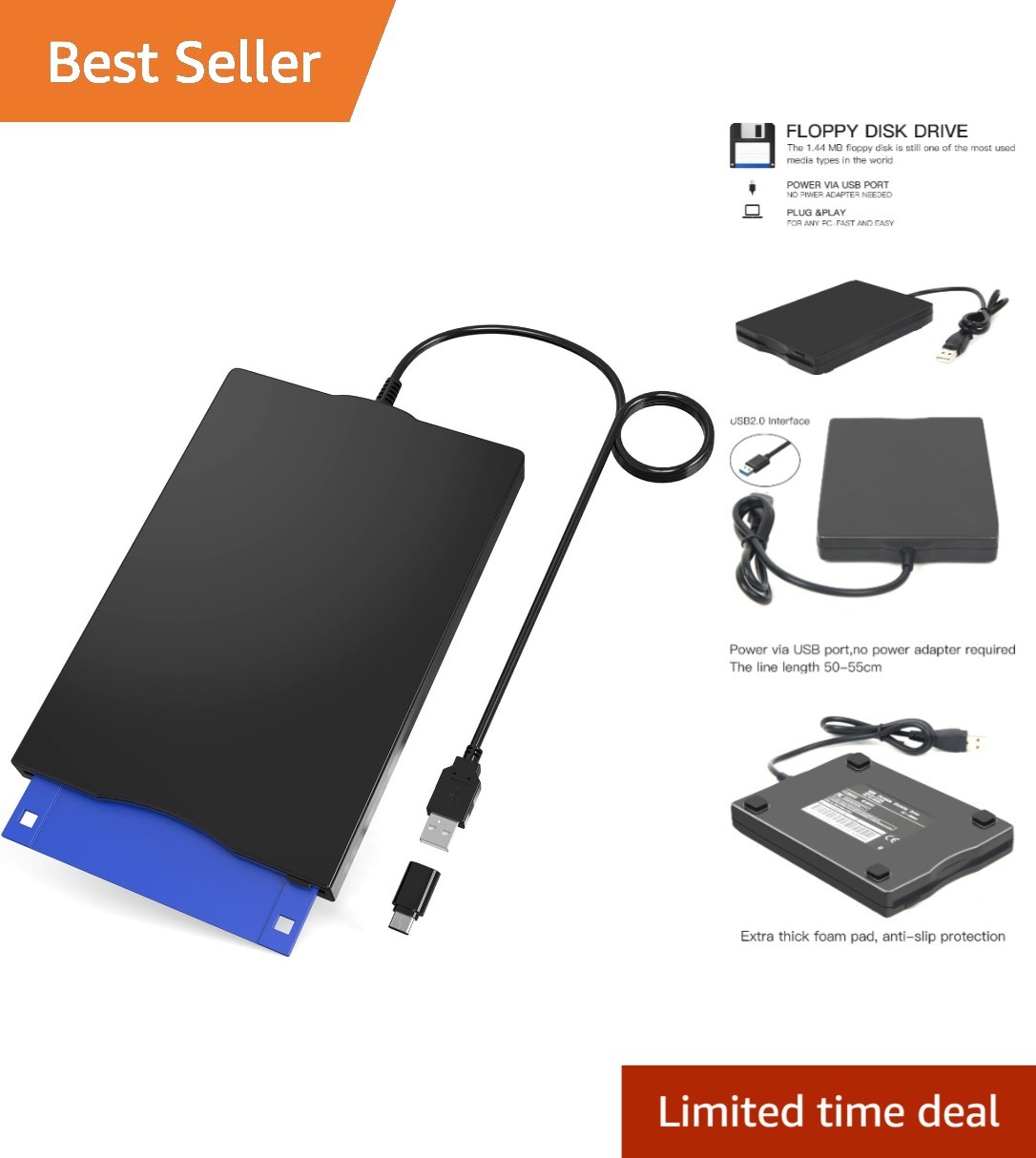External USB Floppy Disk Reader - Retrieve Legacy 1.44 MB Files Effortlessly