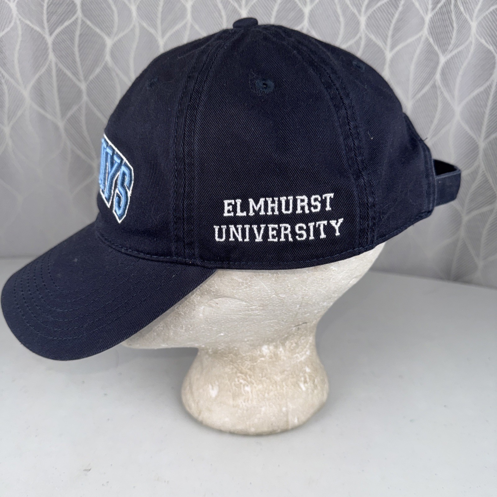 Elmhurst University Blue Jays Legacy Navy Hat Cap Brite Blue Letters StrapBuckle