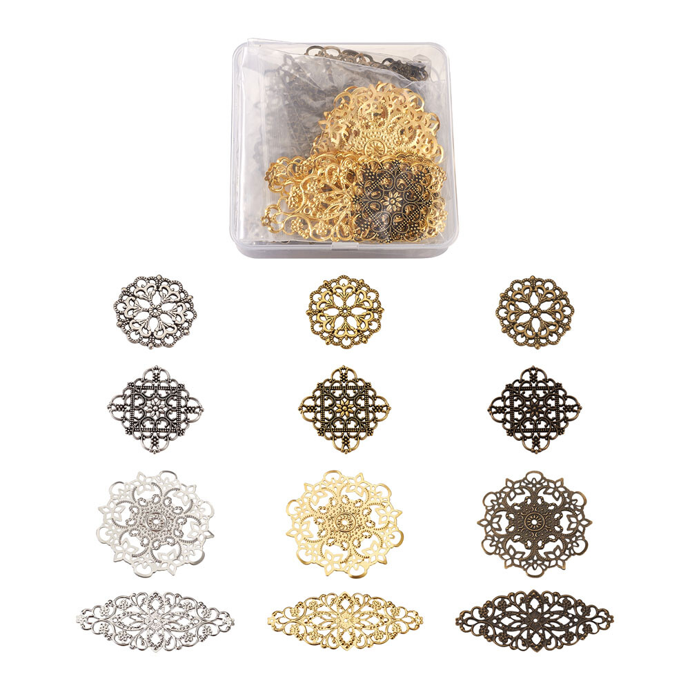 48Pcs Tibetan Style Hollow Flower Link Charms Metal Filigree Joiners Connector