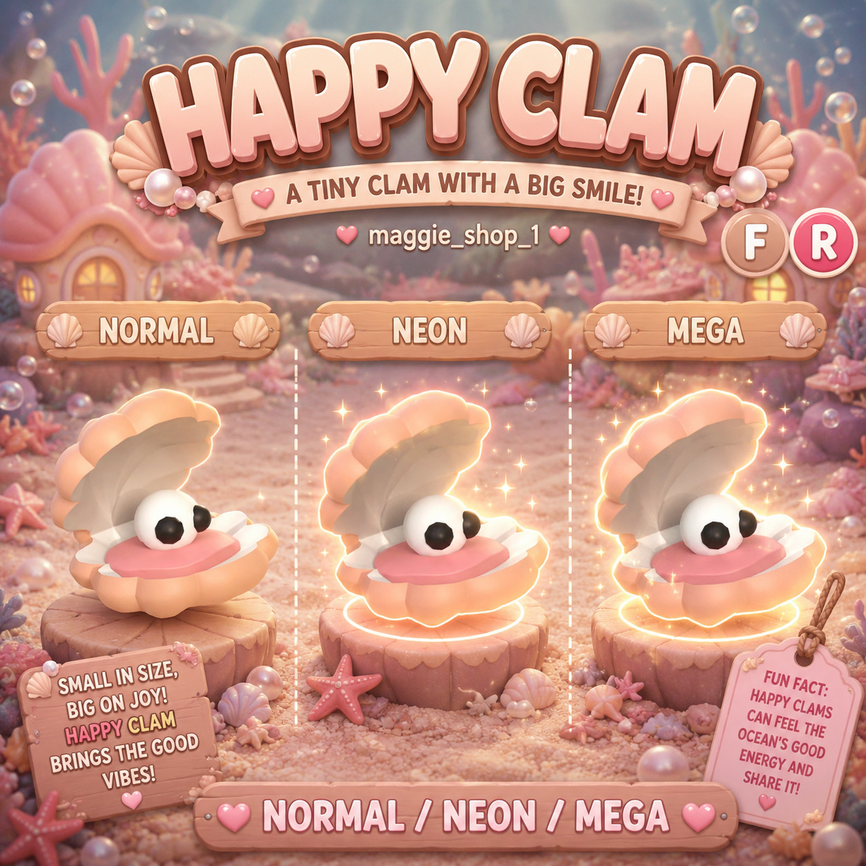 Happy Clam FR Normal/Neon /Mega ✨ Adopt From Me Today ✨ Top Picks