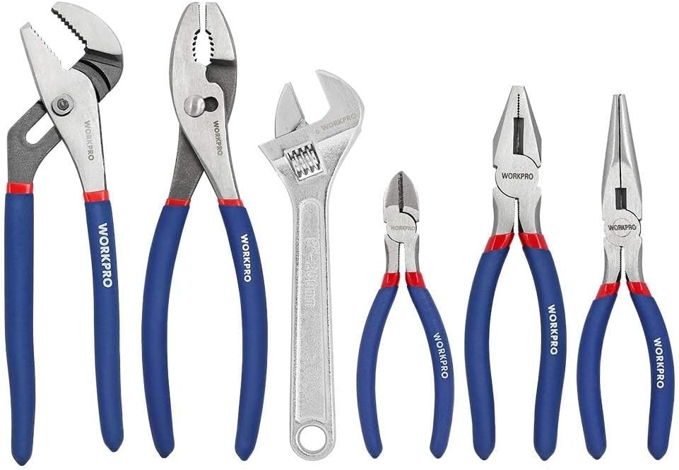 6-Piece Wrench & Pliers Set - Includes 10" Water Pump, 10" Slip Joint, 8" Long N