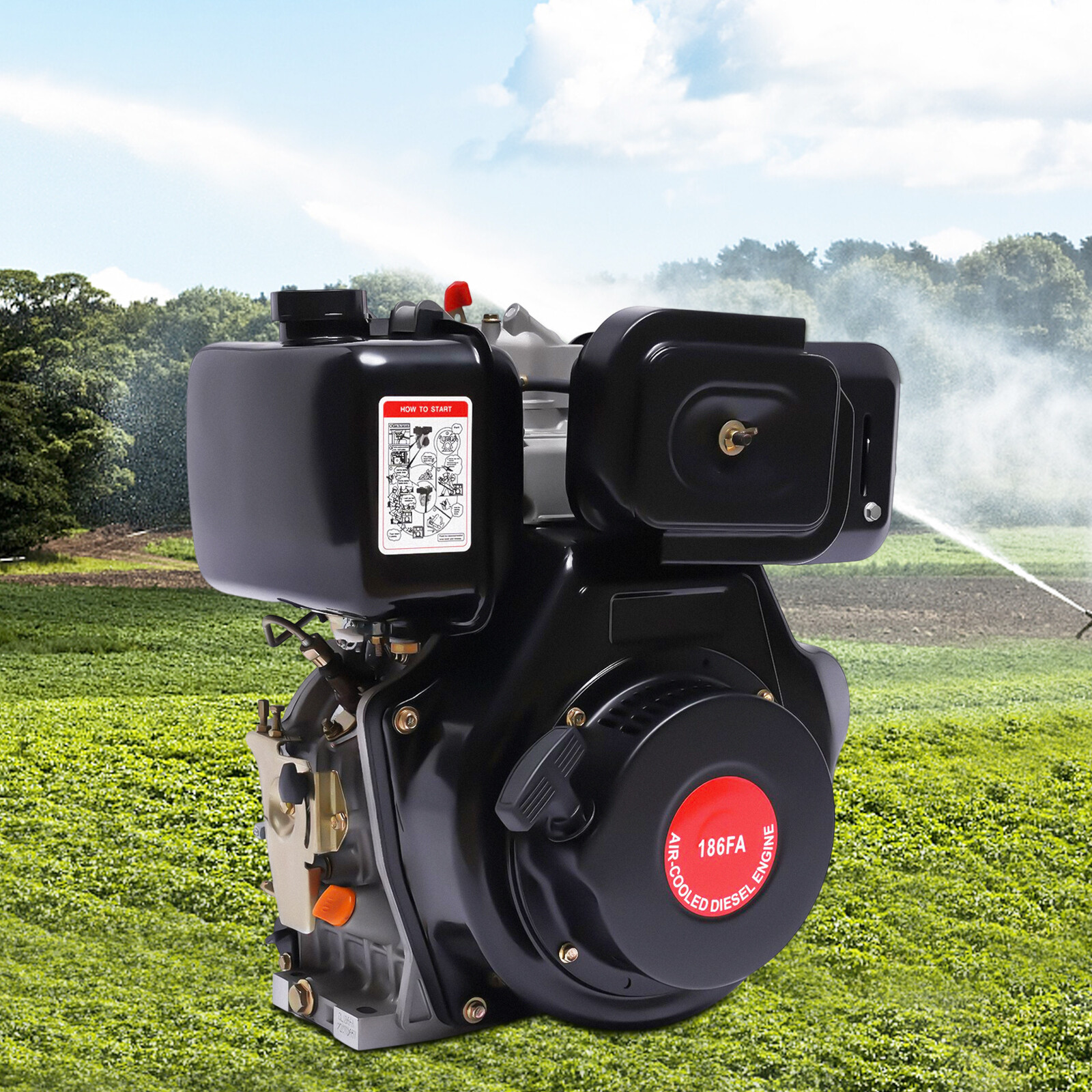 418CC Heavy Duty 10HP 4 Stroke Diesel Engine Single Cylinder 1" Shaft Air-Cooled
