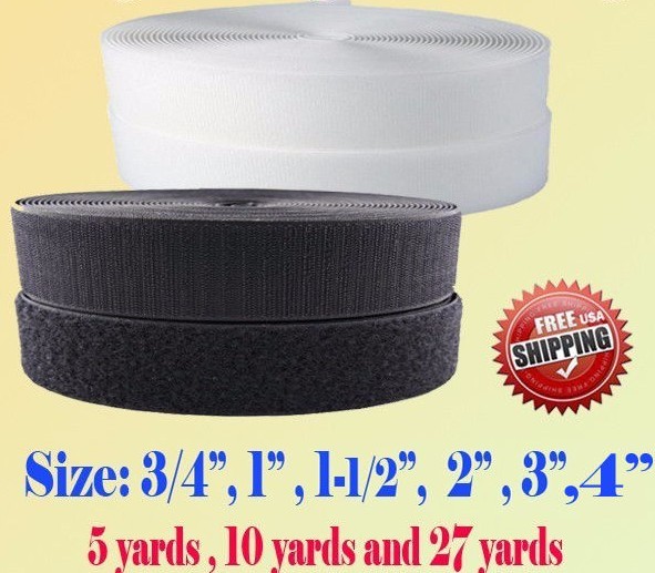 Black/White Sew on Hook and Loop Strap 3/4" 1" 1.5" 2"  3" 4" 5" 6" 7  Fastener