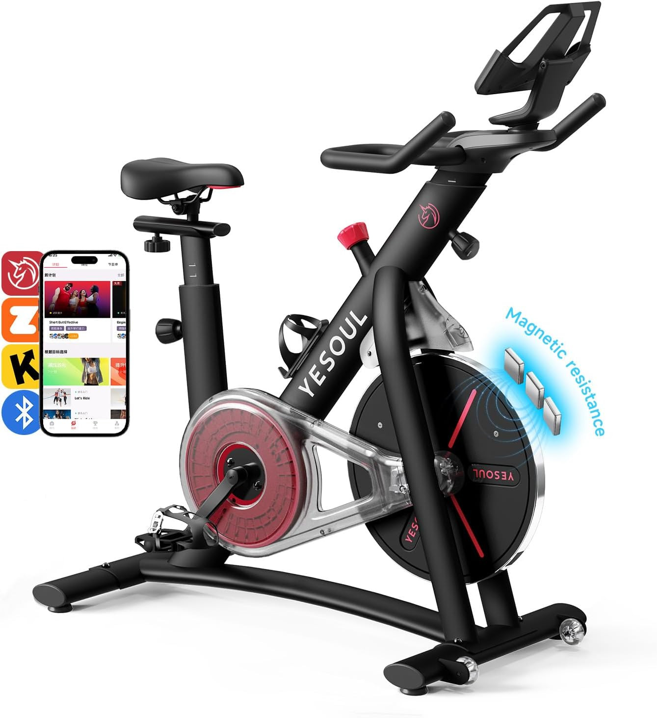 Smart Black Magnetic Exercise Bike with Tablet Mount for Home Fitness