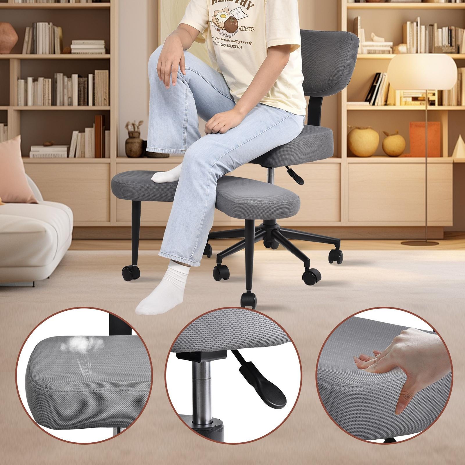 Criss Cross Desk Chair ADHD Meditation Kneeling Yoga Seat Gray