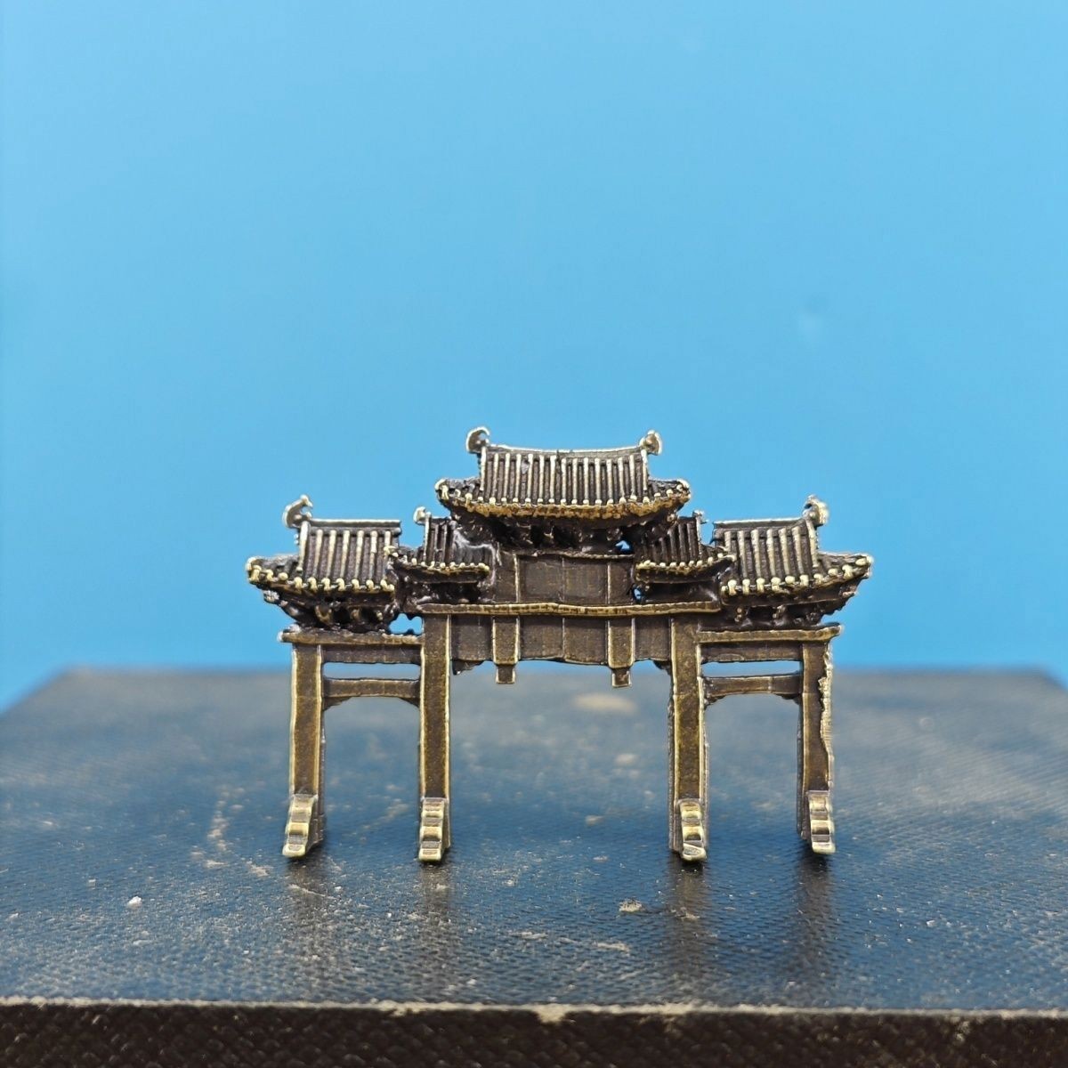 Brass Chinese Arch Pavilion Miniature Rockery Aquarium Bonsai Landscape Decor
