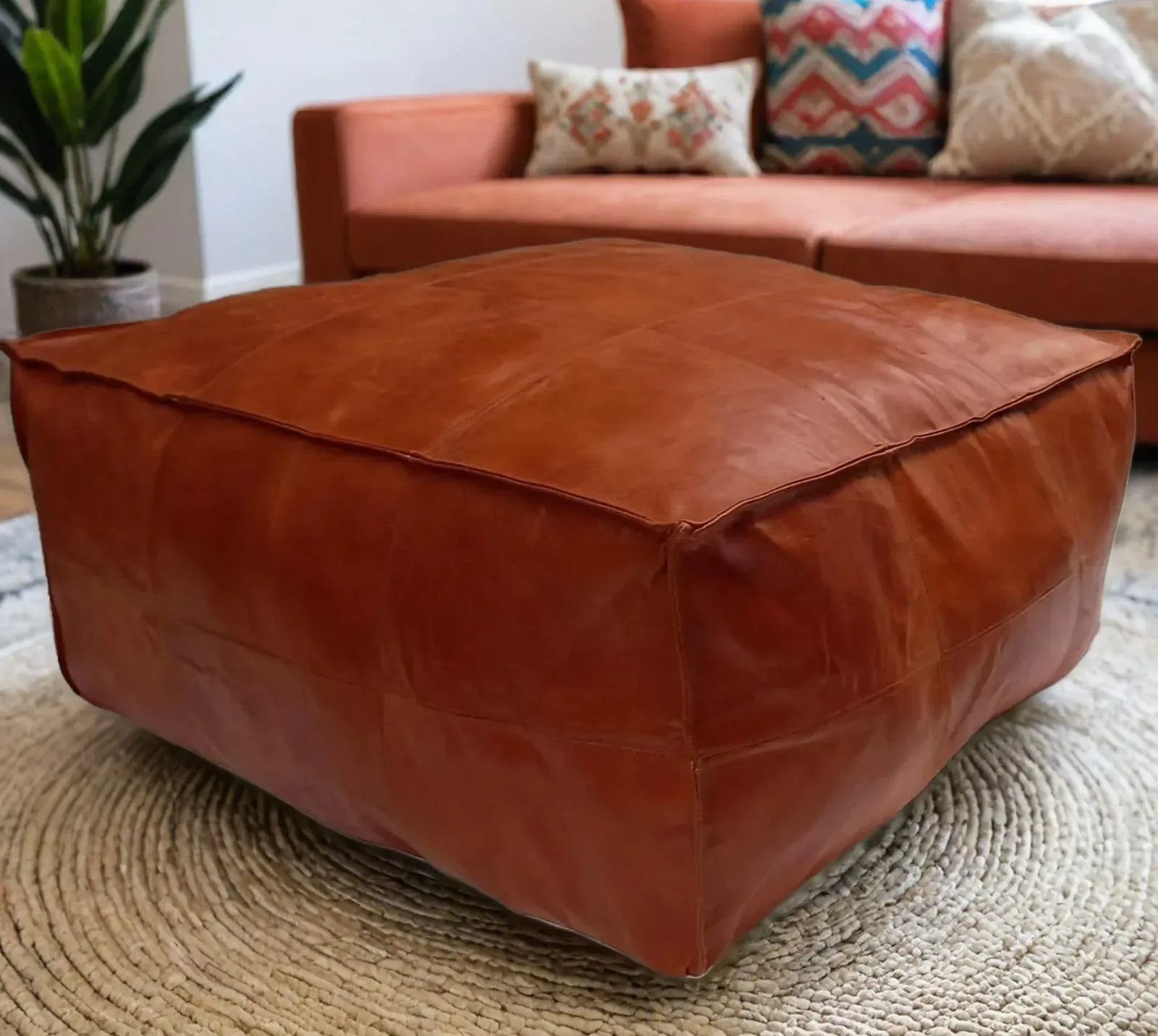 Ottoman Unstuffed Moroccan Pouffe Footstool 30'' Boho New Handmade Leather