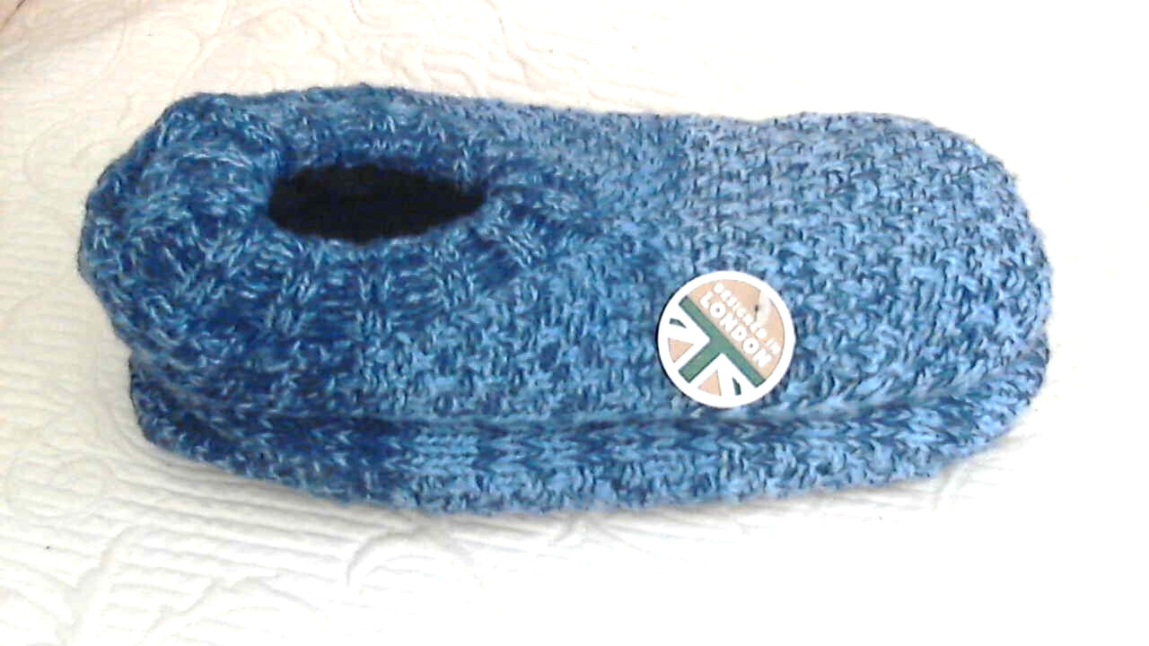 Blue Gray Knit Slip Socks Fleece Line W US Sz 7-10 M Bott NSlip Nubs Stretch NEW