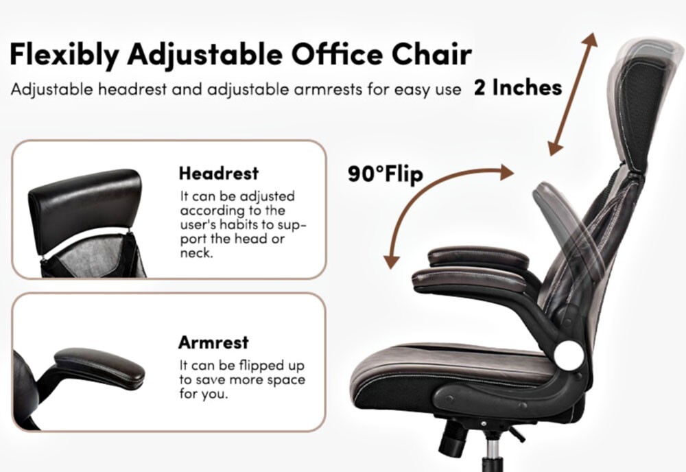 EXECUTIVE OFFICE LEATHER CHAIR HIGH BACK ERGONOMIC ADJUSTABLE HEADREST 5 WHEELS