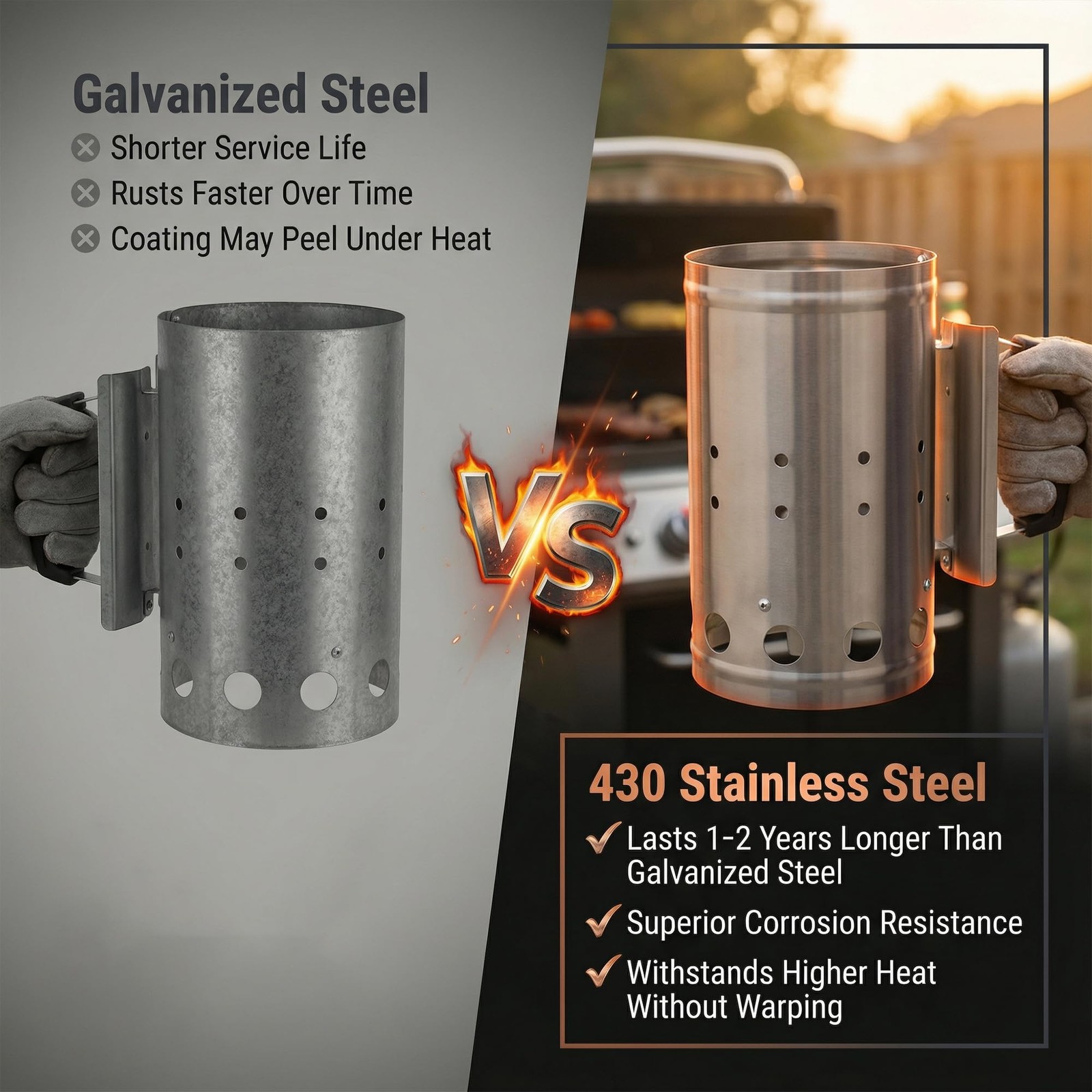 SUNLIFER Charcoal Chimney Starter, BBQ Grill Quick Rapid Fire Starter Chimney...