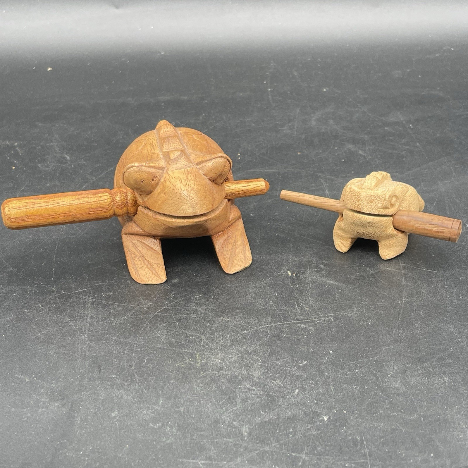 Handcrafted Wooden Frog Guiro Rythym Percussion Musical Instrument Set Of 2