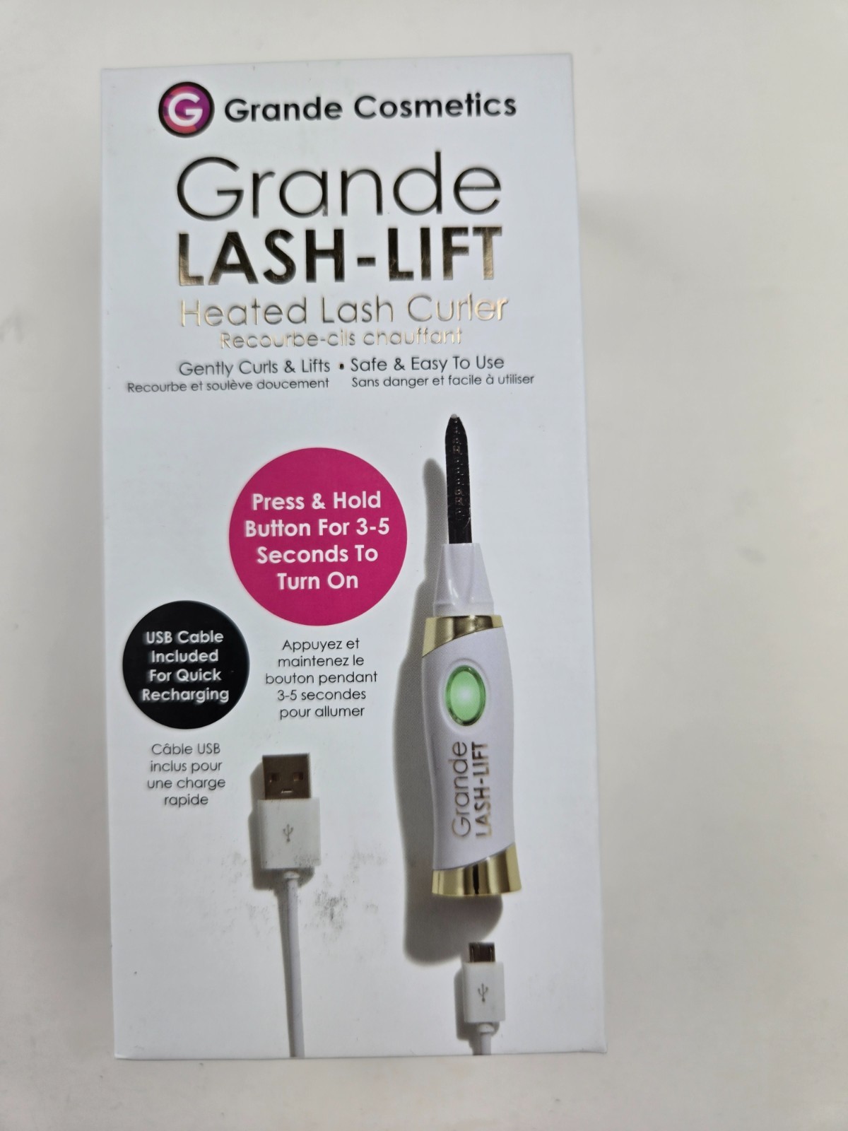 Grande Cosmetics LASH-LIFT Heated Lash Curler - Rechargeable, Travel-Friendly,