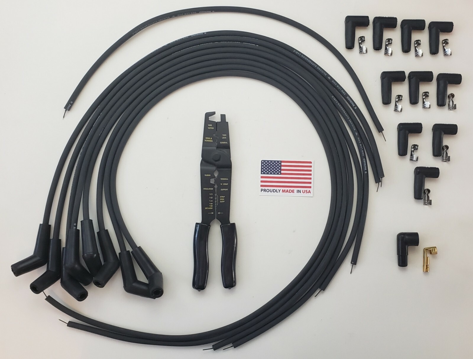 CHEVY FORD BLACK UNIVERSAL HEI Spark Plug Wires 135/45 degree Boots - CRIMP TOOL