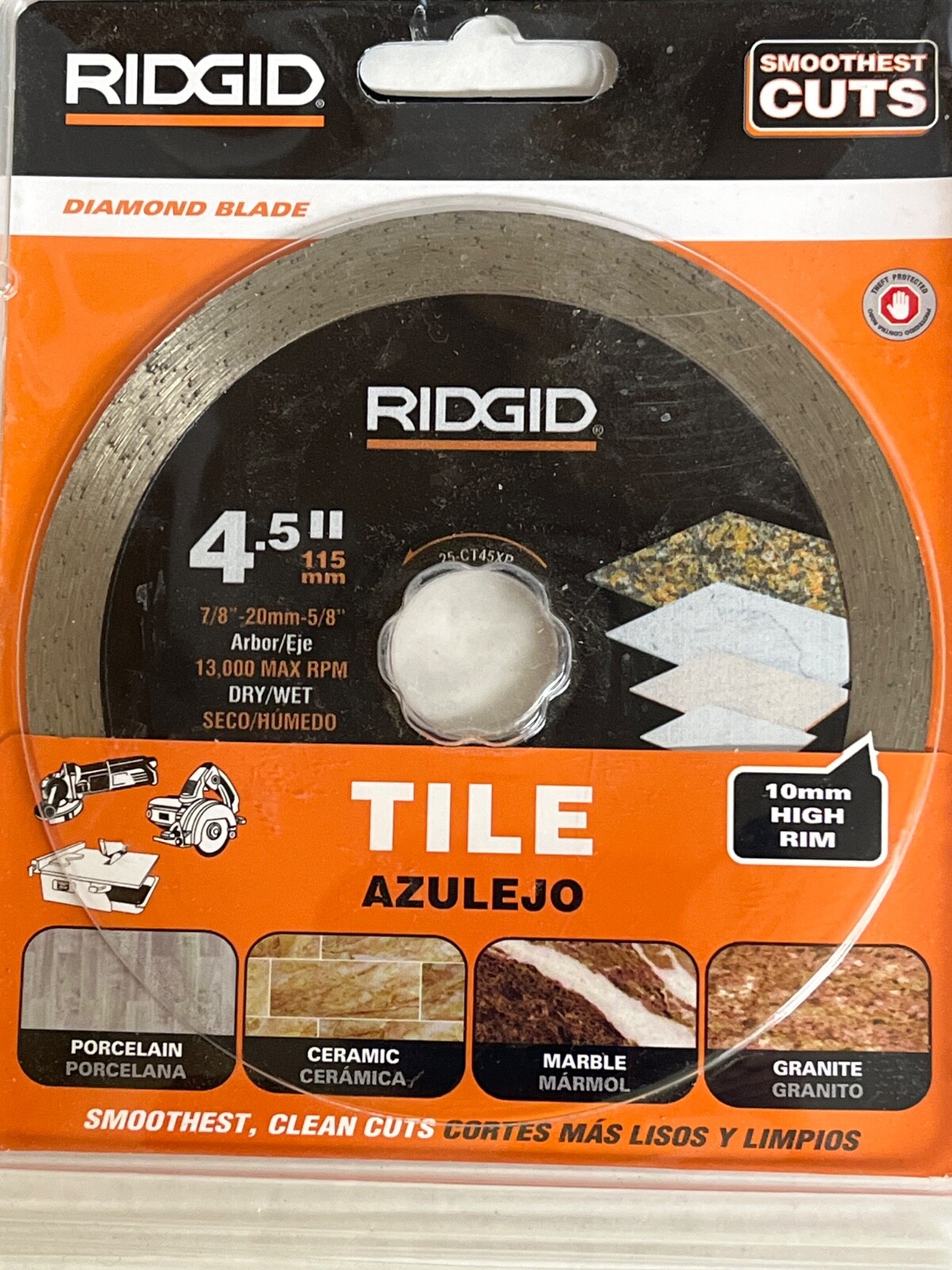 RIDGID 4.5 in. Tile Continuous Rim Diamond Saw Blade for Angle Grinders