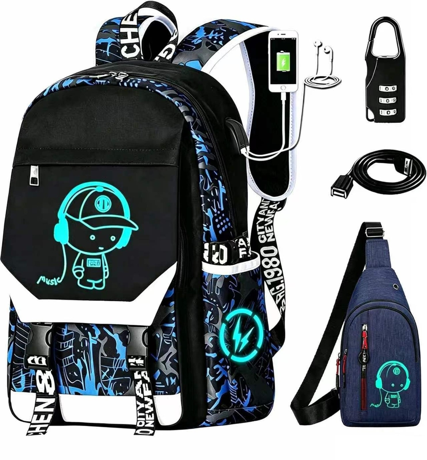 Anime Backpack Luminous Backpack.Cool Backpacks15.6 in Large capacity Laptope...