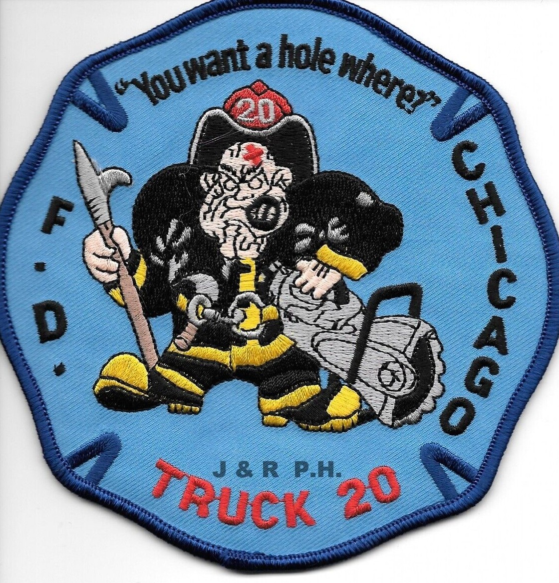 Chicago Truck - 20, Illinois "You Want A Hole Where?"  (5" x 5" size) fire patch
