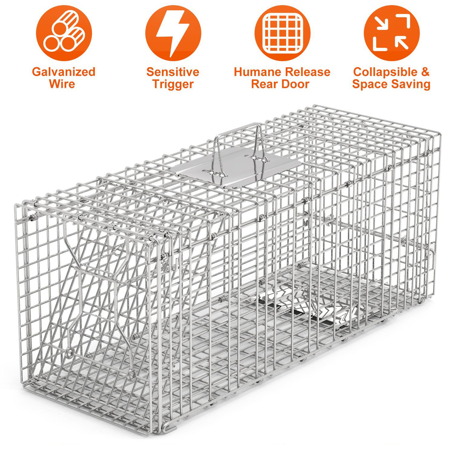 32" Foldable Live Animal Cage Trap for Squirrel Raccoon Traps Humane Cat Trap