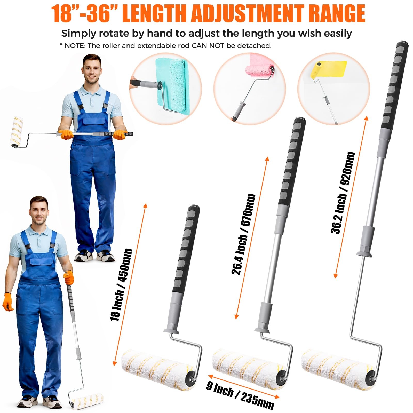 PinStone 6pcs House Paint Roller Kit, 9 inch Extendable Frame with 5...