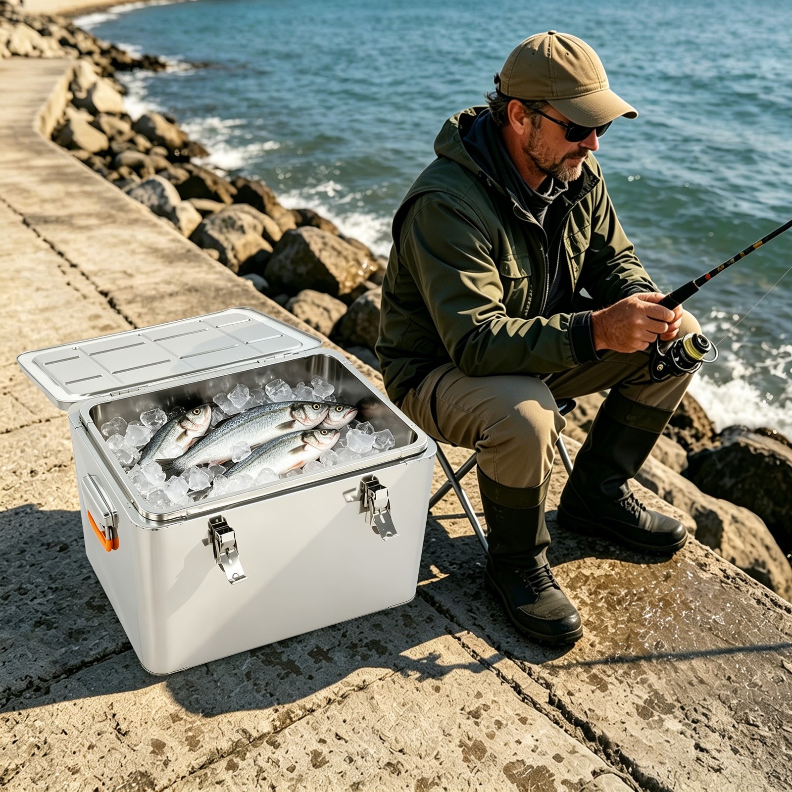 Stainless Steel Cooling Bin Insulated Ice Chest with Cover for Cold Wine Beer
