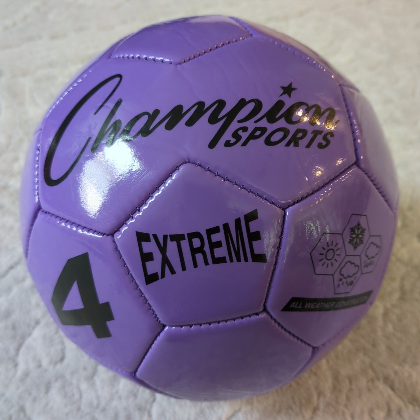 Champion Sports Soccer Ball Size 4 Extreme All Weather Glossy Purple