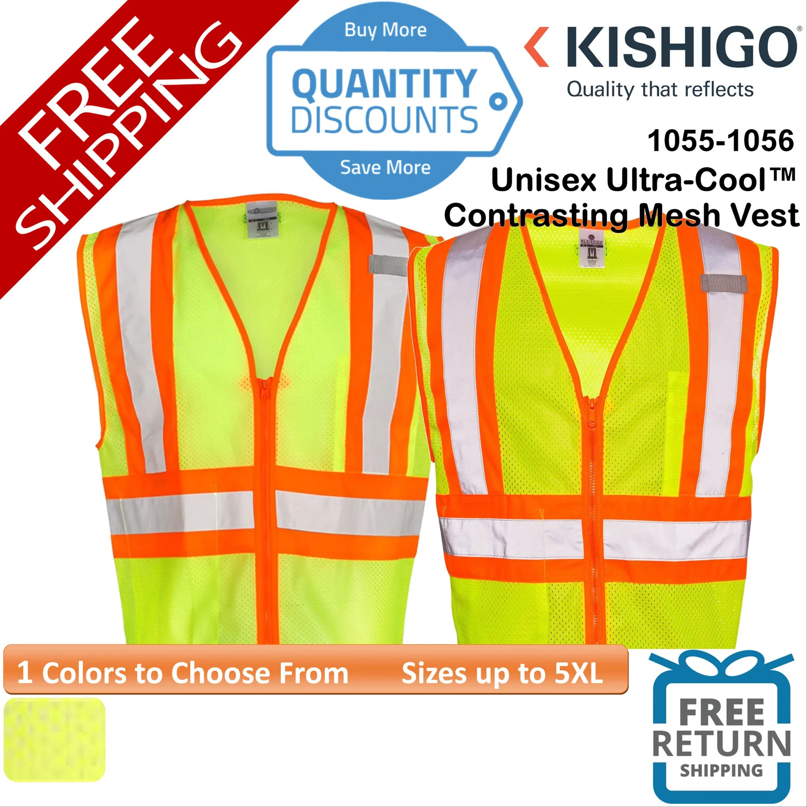 🔥 Kishigo Unisex Ultra-Cool Contrasting Mesh Vest Up To 5XL 1055-1056
