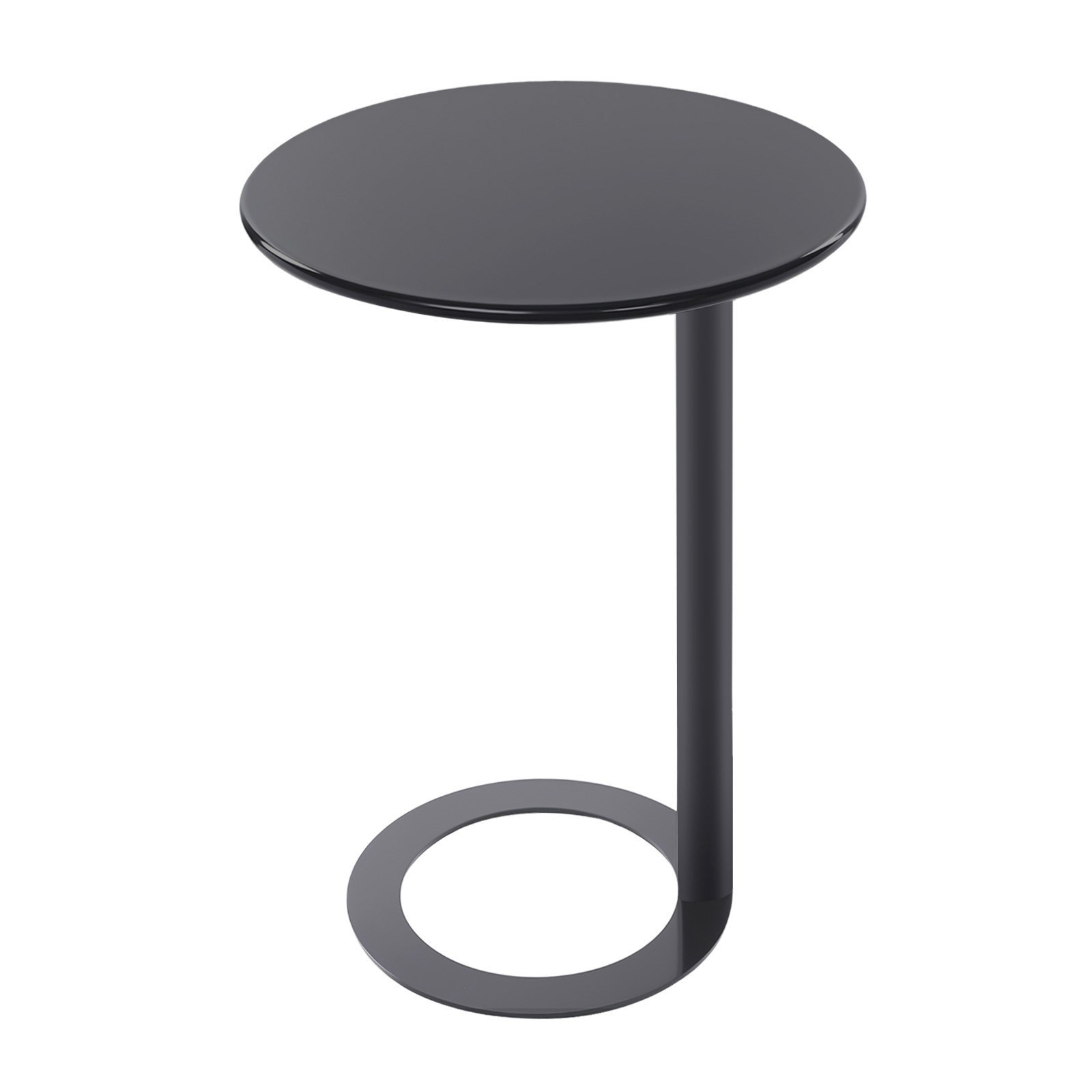 48x69cm Round Side Table Black Side Table for Small Spaces with O-shaped Base
