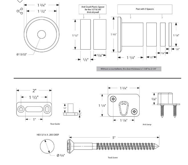 Emtek Face Mount Hanger Barn Door Soft Close Kit 5' Track Solid Wheel & Fastener