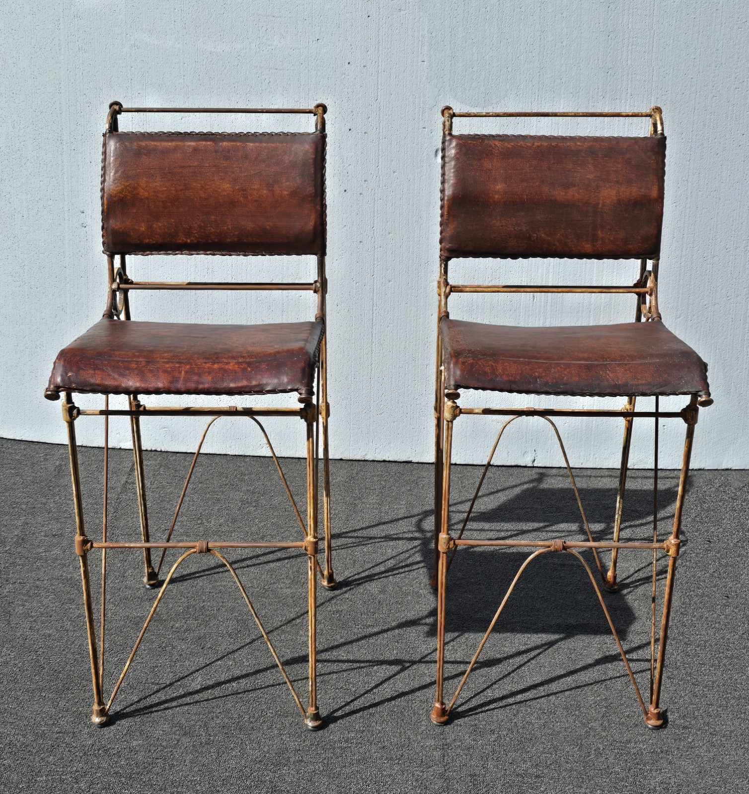 Pair of Vintage IIana Goor Brown Leather Barstools Bar Stools