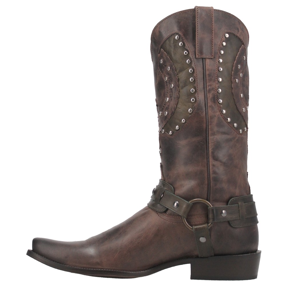 Dingo War Eagle Studded Square Toe Pull On Cowboy Mens Brown Casual Boots DI851