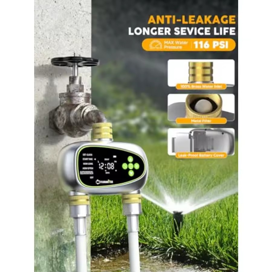 Water Timer for Garden Hose - 2 Zone Sprinkler Controller with Brass Inlet...