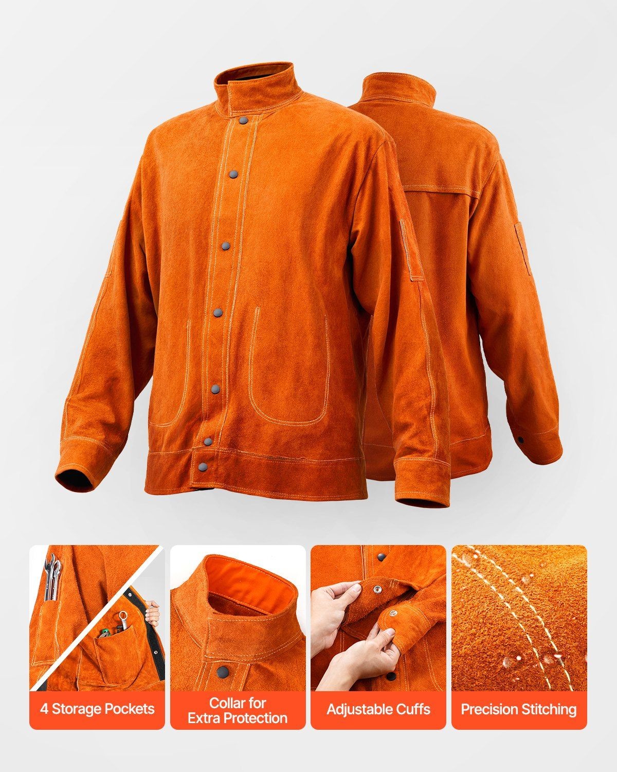 Heat-Resistant Full-Grain Leather Welding Jacket 4-Pocket L Size