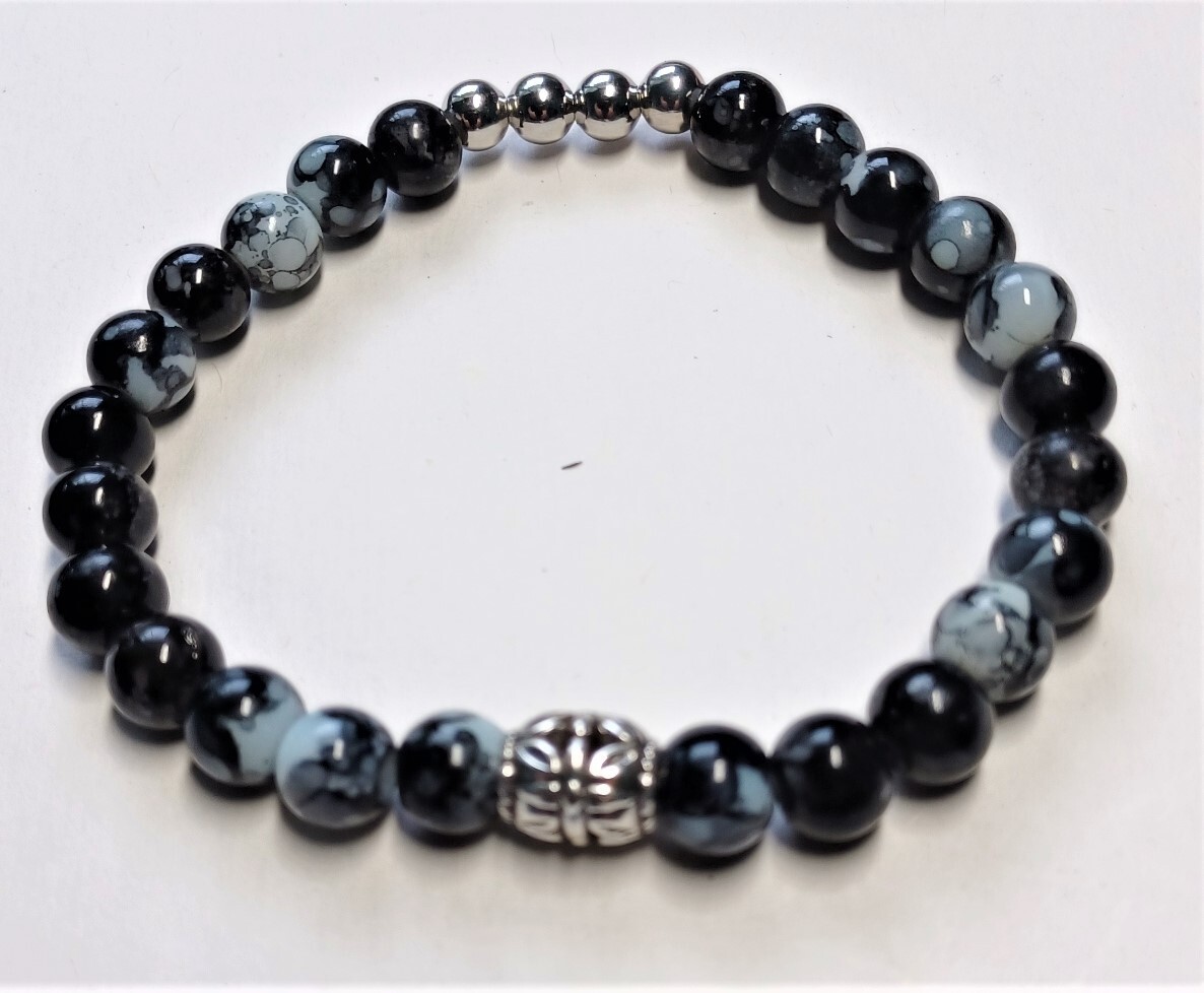 Rugged Marbled Black Beaded Bracelet