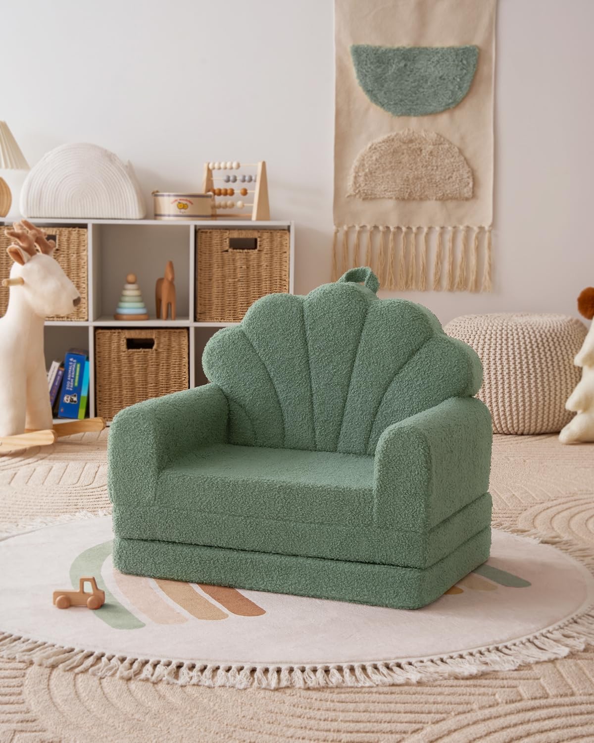 Kids Couch, 2-in-1 Soft Toddler Couch Fold Out, Toddler Chair Comfy, Converti...