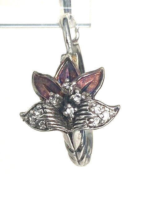 MULTITONE 925 STERLING SILVER AND COLORLESS TOPAZ ORCHID EARRINGS