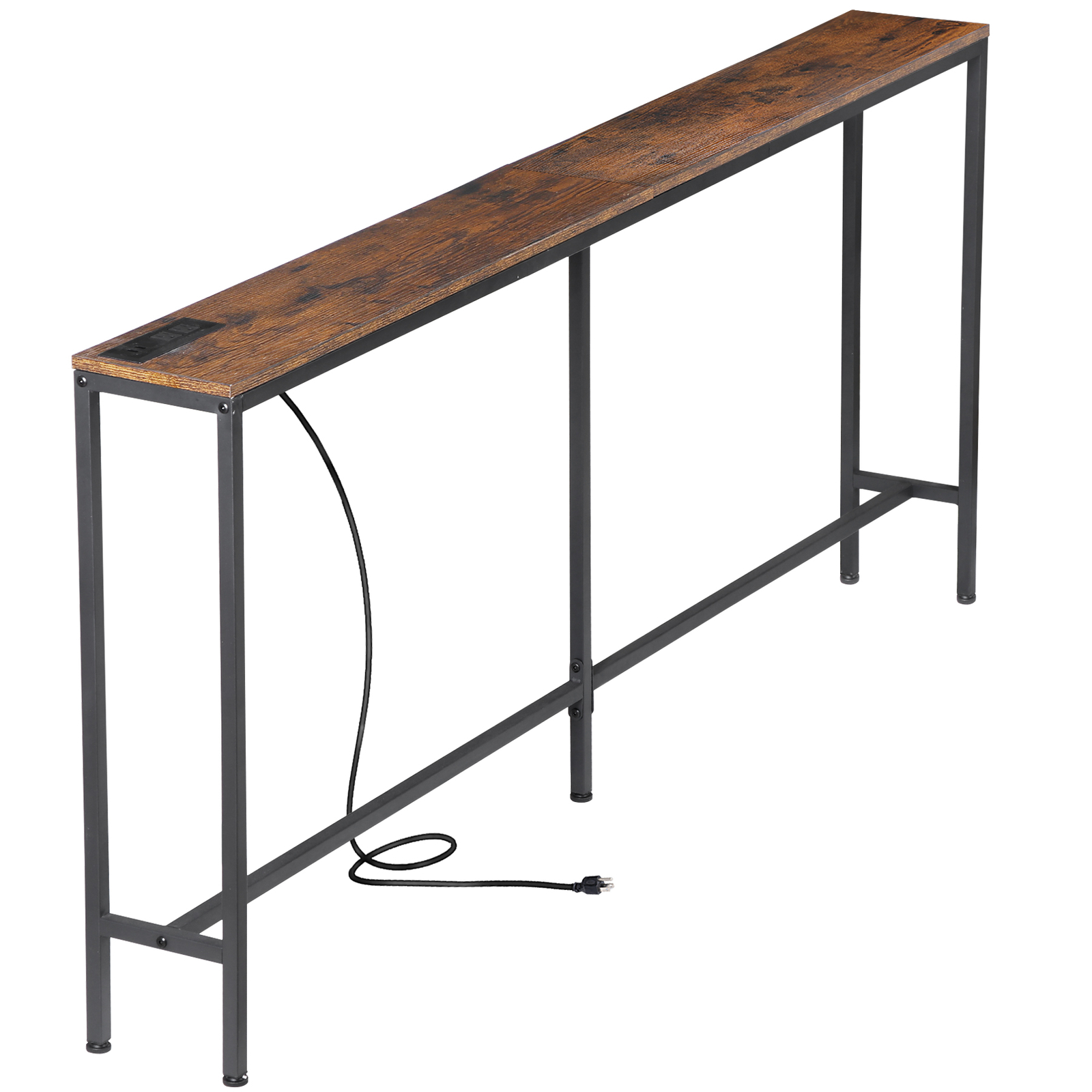 Console Table with Power Outlet Narrow Sofa Table 70.8" Behind Couch Table Brown