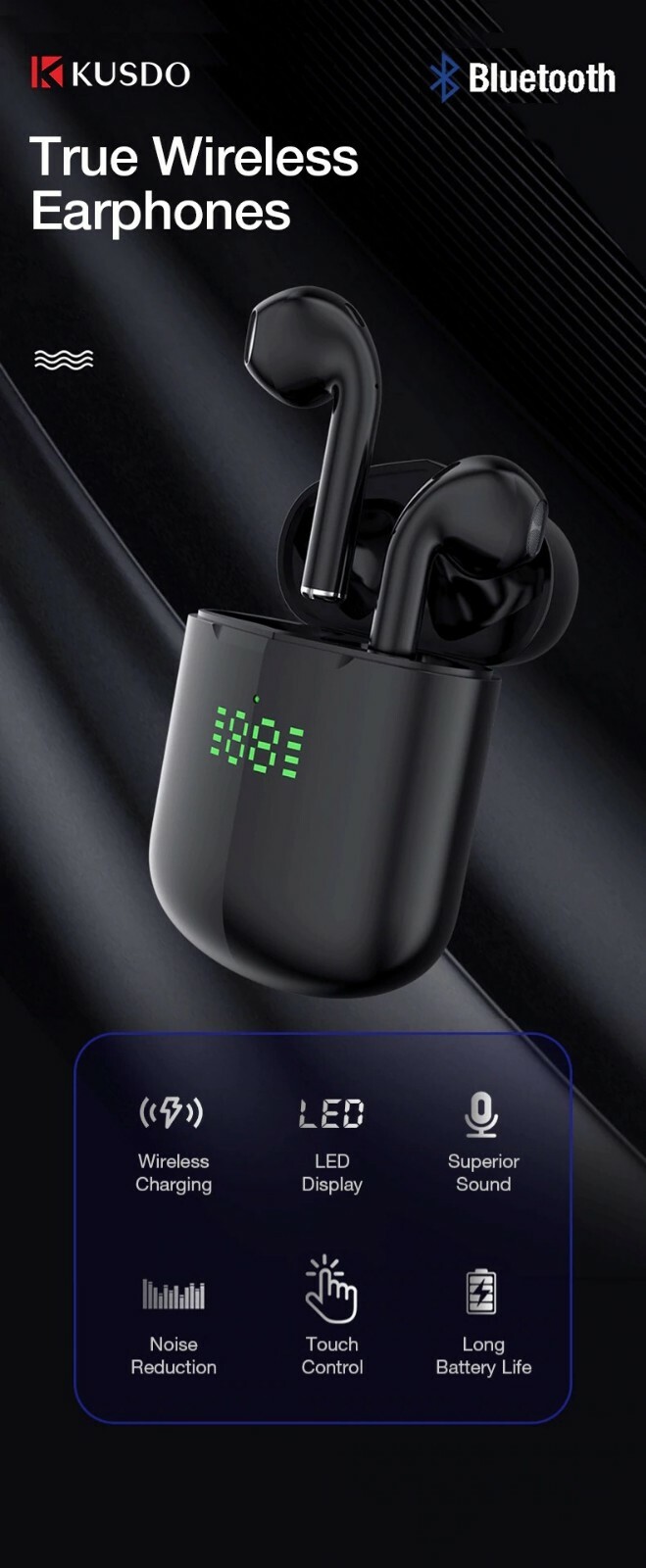 LED Wireless Headphones HiFi Stereo Earbuds Bluetooth Earphone Headset i9000 Air
