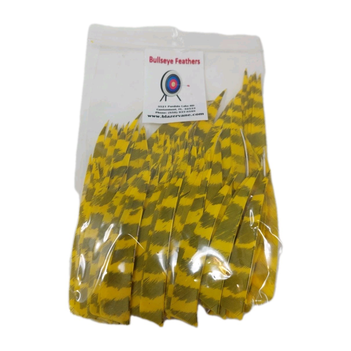 100 Pack Bullseye Archery Feathers 4" Right Wing: Shield Barred Sun Yellow
