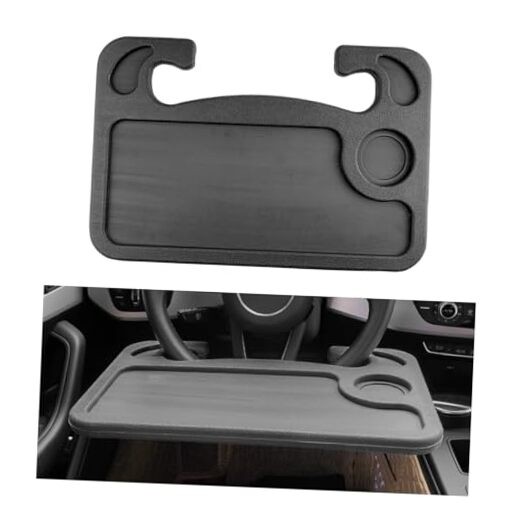 Car Steering Wheel Desk, 2 in 1 Auto Steering Wheel Tray for Food & Black