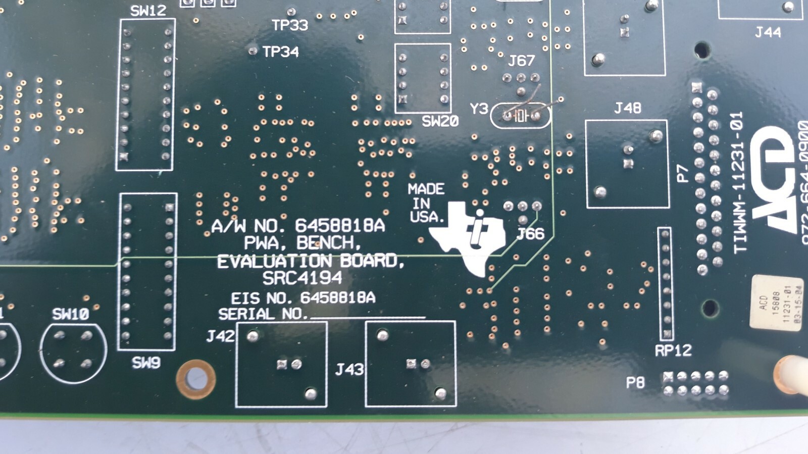 Texas Instruments A/W 6458818A PWA Bench Evaluation Board SRC4194