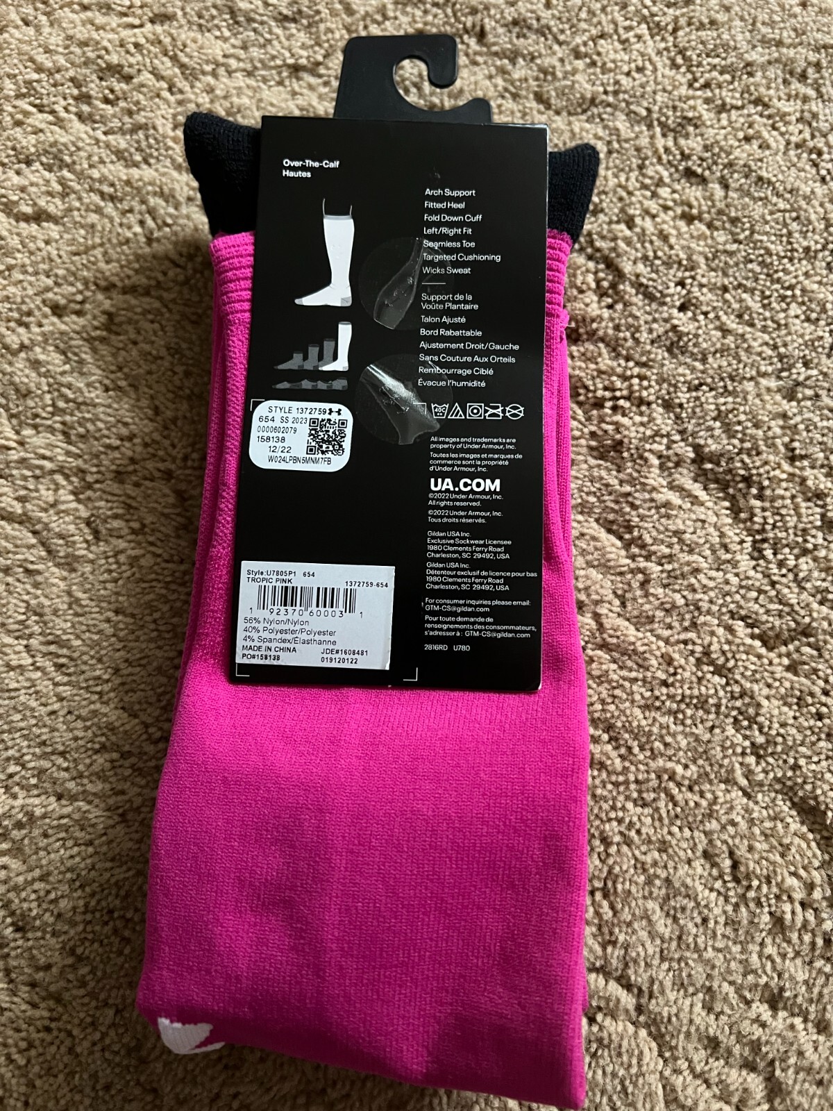 UA Under Armour Over the Calf OTC Soccer Socks Pink White Black Large