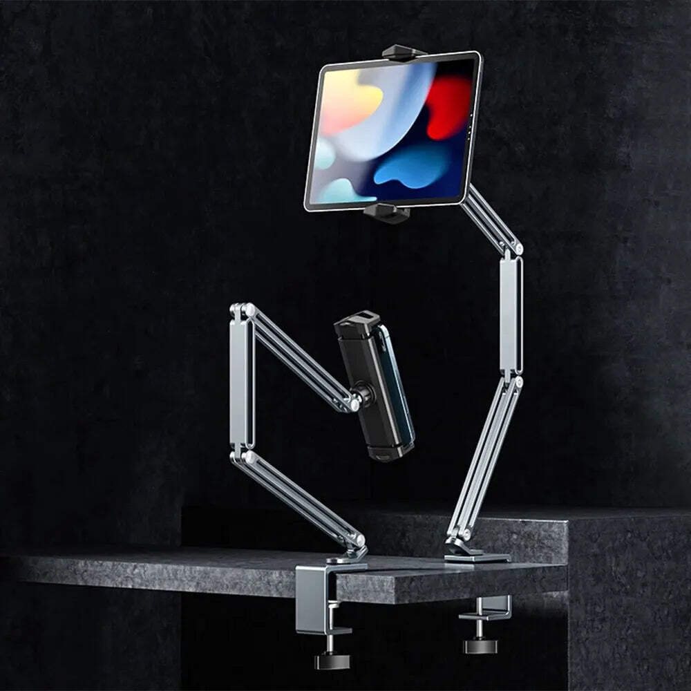 Desk Bed Tablet Stand Adjustable for 4-12.9 Inches Mobile Phones Tablets Aluminu
