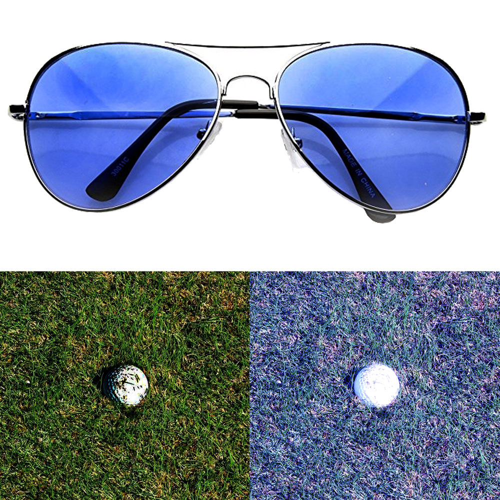 Golf Ball Finder Glasses Light Blue Lens Less Straining Sunglasses Aviator Pilot