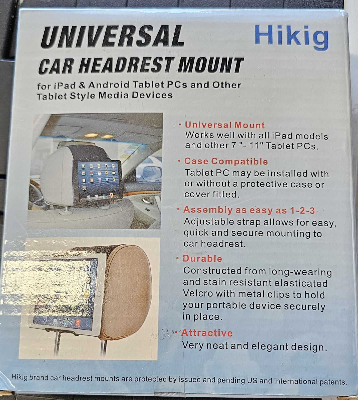 Hikig Universal Car Headrest Mount Holder Holds 7”-11” iPads And Tablets