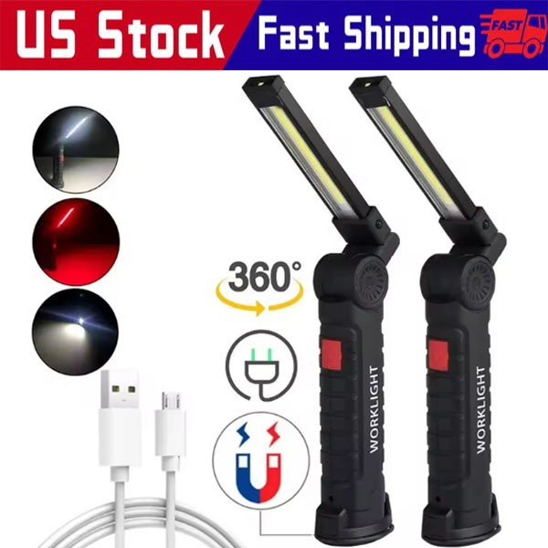 Rechargeable COB LED Slim Work Light Lamp Flashlight Inspect Folding Torch