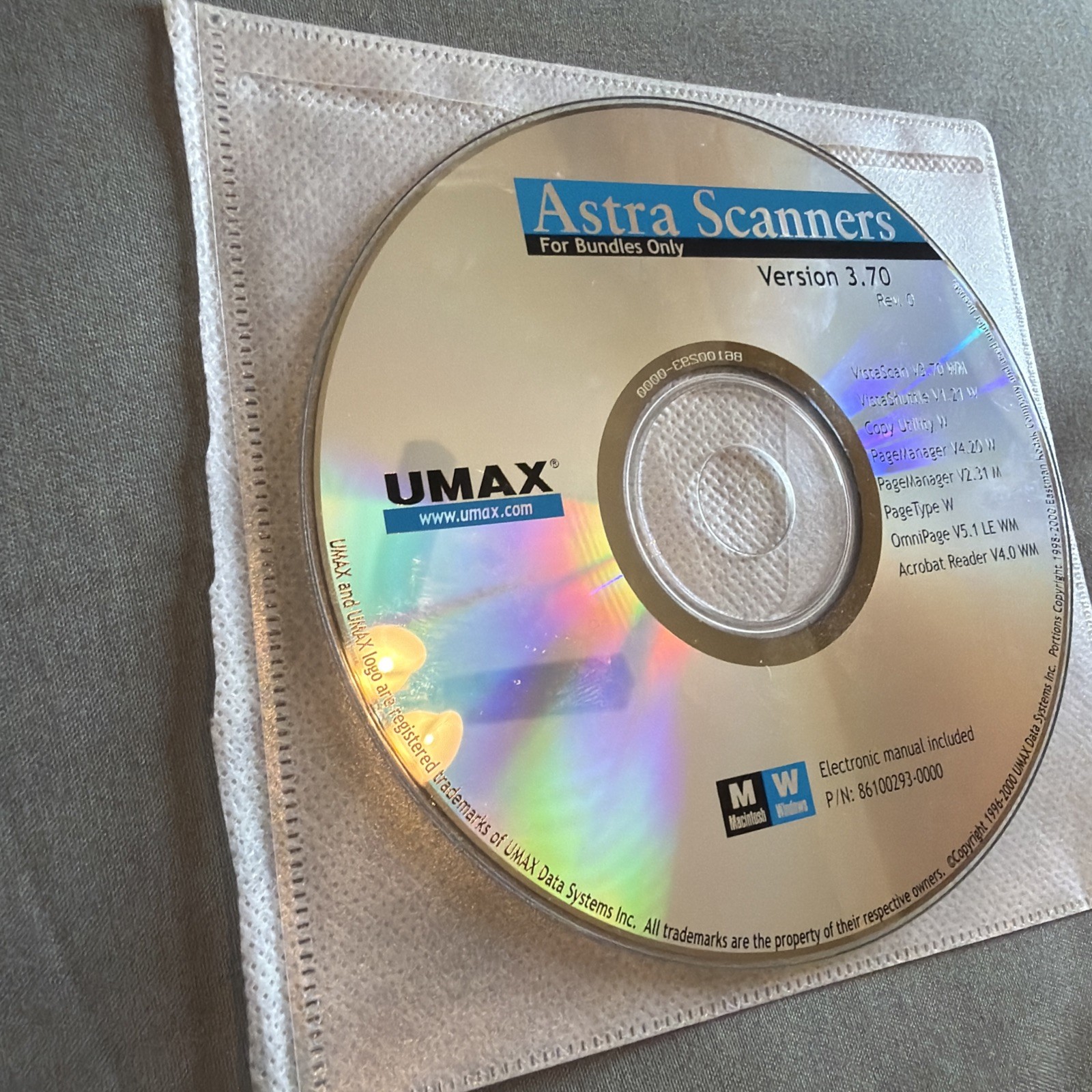 UMax Astra Scanner Drivers and Software Install CD-ROM Version 3.70 (2000)