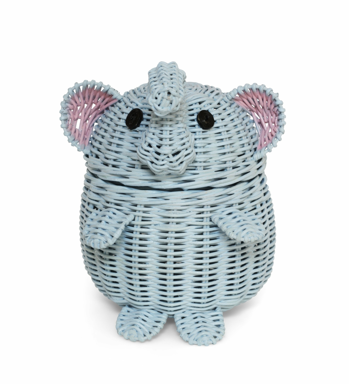 Cute Blue Elephant Rattan Storage Basket Hand Woven Shelf Organizer Wicker Gift