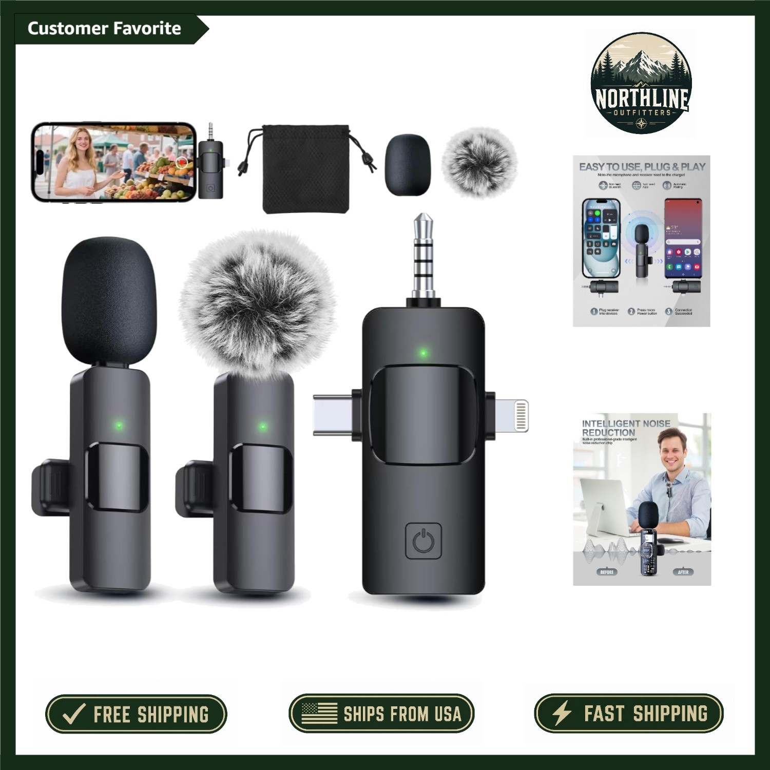 Dual Wireless Lavalier Microphone - Easy Setup & Enhanced Sound Quality – Black